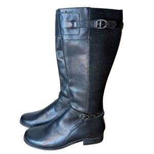 AETREX New Black Leather Chelsea Riding Moto Knee High Combat Boots Size 9.5